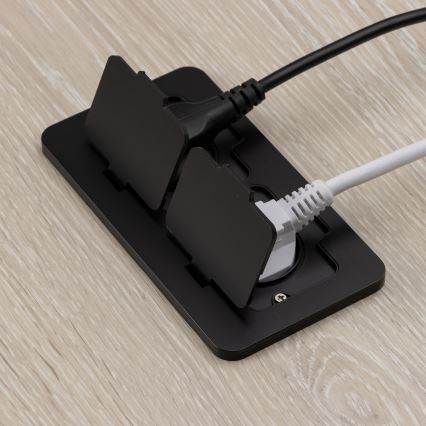 Zunanja vgradna talna dvojna vtičnica IP55 črna kvadratna