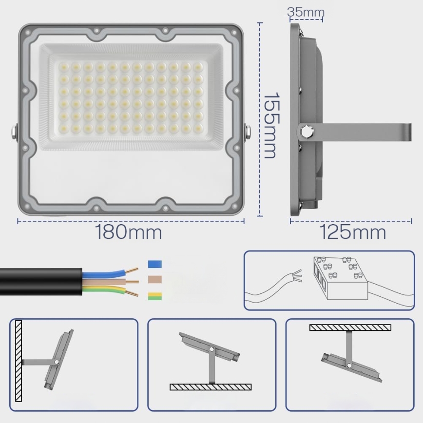 Zunanji LED reflektor LED/50W/230V 4500K IP65 siva