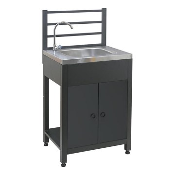 Zunanji modul miza z umivalnikom 60x47x123 cm črna/nerjaveče jeklo
