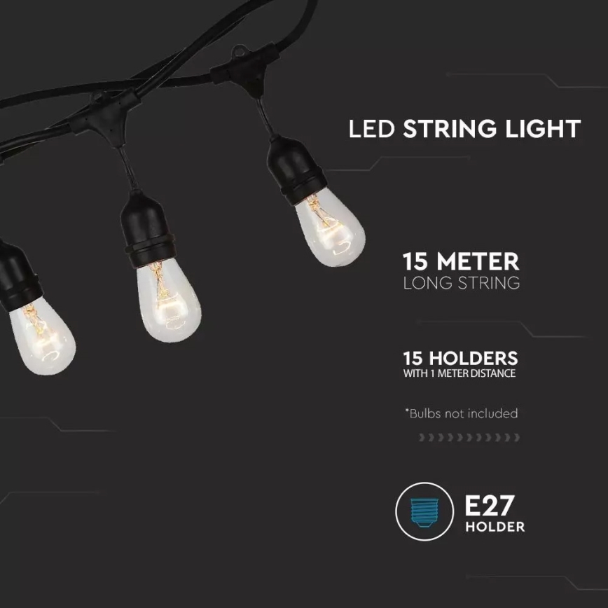 Zunanji svetlobni niz STRING 15m 15xE27/25W/230V IP54