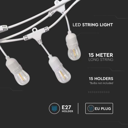Zunanji svetlobni niz STRING 15xE27/40W/230V 15m IP65
